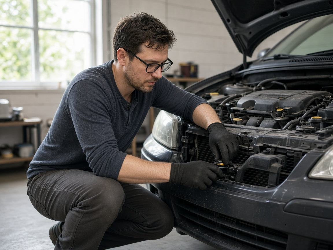 Car care routine in a home garage